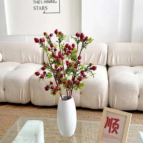 Artificial Pomegranate Branches Red Berries Foam Fruit Stems For Home Decor Wedding Party Vase Filler Pastoral Style Ornament