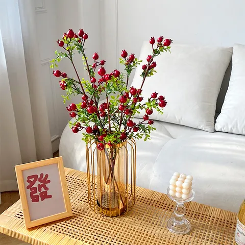 Ramas de Granada Artificiales Bayas Rojas Tallos de Fruta de Espuma Para Decoración del Hogar Boda Fiesta Estilo Pastoral