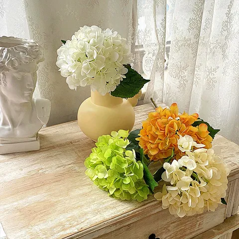 Realistic Single Stem Hydrangea Artificial Flower Large Flower Head Coated Synthetic Fabric For Wedding Home Table Decor