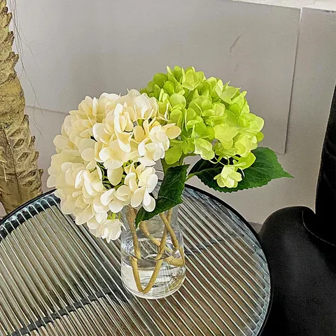 Realistic Single Stem Hydrangea Artificial Flower Large Flower Head Coated Synthetic Fabric For Wedding Home Table Decor