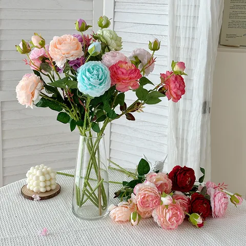 Bouquet de Pivoines et Roses Artificielles en Satin de Haute Qualité pour Décoration de Table Salon Maison Mariage Accessoires Photo