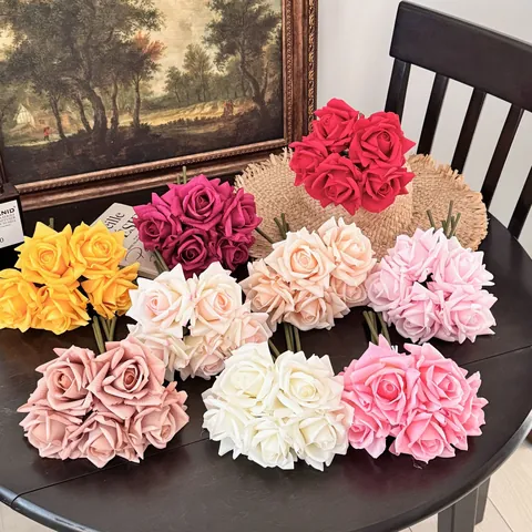 Artificial Moisturizing Silk Rose Bouquet Realistic Feel Multihead Fake Flowers For Home Wedding Party Decor Photography Props