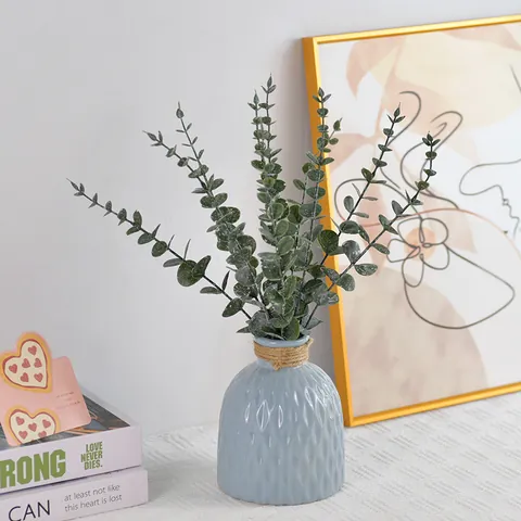 Artificial Eucalyptus Leaves Branch Soft Rubber Frosted Faux Greenery Stem For Home Decoration Wedding DIY Floral Arrangement