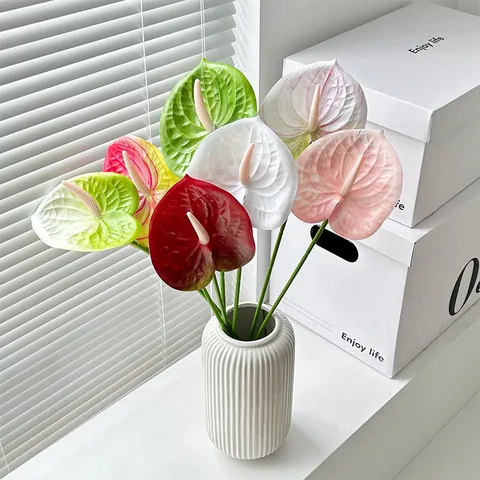 3D Printed Artificial Anthurium Flower Real Touch Simulation Flamingo Lily For Home Wedding Party Decor Nordic Style Plant
