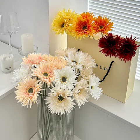 Artificial Gerbera Daisy Silk Flower Faux Floral Stem For Home Decoration Wedding Party Photography Props Ins Style