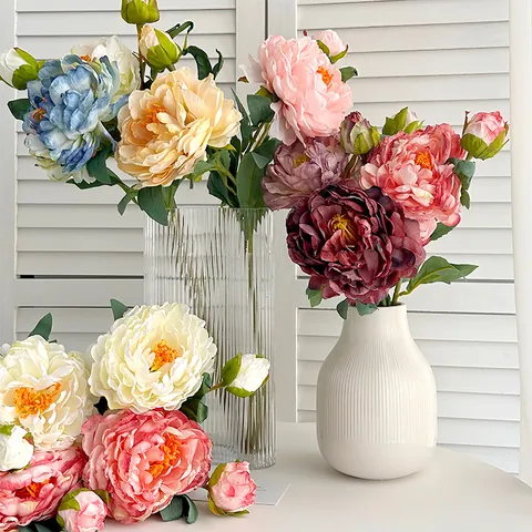 Vintage Artificial Silk Peony Flower With Two Heads Faux Peony Bouquet For Home Decor Wedding Photography Props Nordic Style