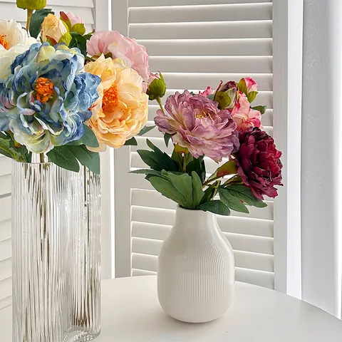 Vintage Artificial Silk Peony Flower With Two Heads Faux Peony Bouquet For Home Decor Wedding Photography Props Nordic Style