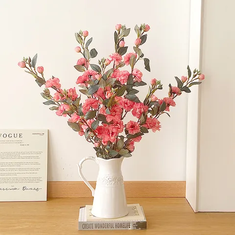 Artificial Wild Camellia Flowers Satin Fabric Realistic Multi-head Camellia Branch For Home Living Room Wedding Decor Props