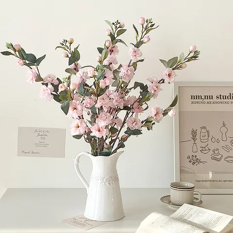 Artificial Wild Camellia Flowers Satin Fabric Realistic Multi-head Camellia Branch For Home Living Room Wedding Decor Props
