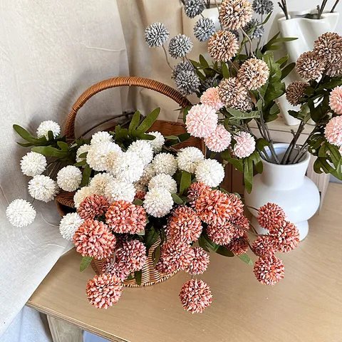 Artificial Dandelion Pom-pom Chrysanthemum Satin Flowers Home Living Room Decoration Autumn Style Fake Flower Wedding Decor Botanical Branch