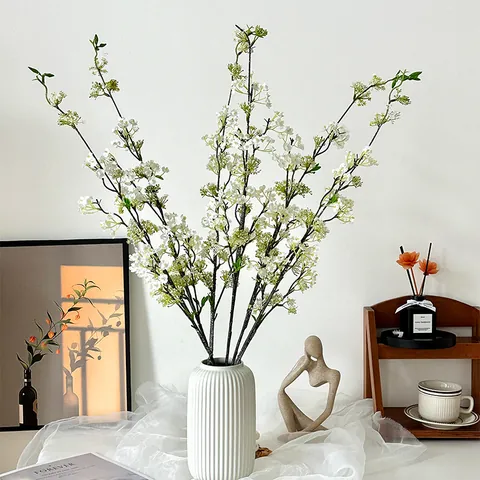 103cm Long Artificial Snow Willow Spirea Satin Flower Stem For Wedding Home Decor Photography Props White Pink Floral Branch