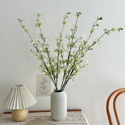 103cm Long Artificial Snow Willow Spirea Satin Flower Stem For Wedding Home Decor Photography Props White Pink Floral Branch