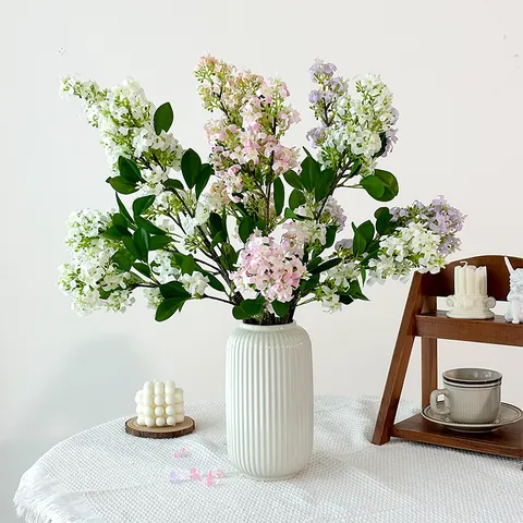High Quality Artificial Lilac Flower Satin Fabric Fake Flower Stem For Home Living Room Table Decor Wedding Photography Props