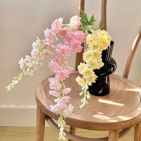 Realistic Satin Delphinium Artificial Flower Long Stem Larkspur For Home Decor Wedding Party Floral Arrangement Photography Props
