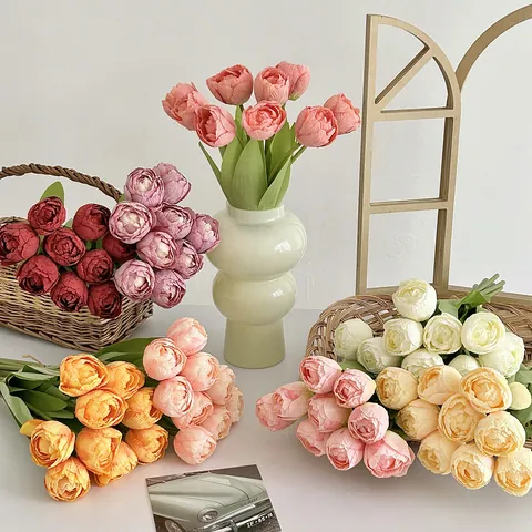 Künstlicher Tulpenstrauß Mit Gebrannten Kanten Seidentulpen Für Die Tischdekoration Bei Hochzeiten Und Fotorequisiten