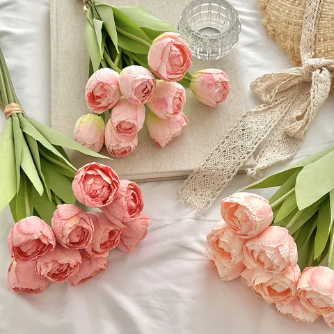 Künstlicher Tulpenstrauß Mit Gebrannten Kanten Seidentulpen Für Die Tischdekoration Bei Hochzeiten Und Fotorequisiten