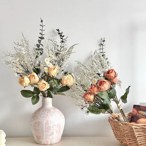 Ins Stijl Kunstmatige Roos Madeliefje Boeket Kunstzijde Doek Bloem Voor Huisdecoratie Vintage Bloemstuk Bruiloft Fotografie Prop