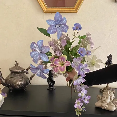 Monet Garten Lila Künstliche Blumen Strauß Mit Vase Vintage Französischen Stil Faux Rose Klematis Für Haus Dekor Fenster Display