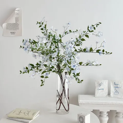 Rama de Flores Artificiales de Celinda de Tela de Seda Realista de Tallo Largo Verdor Para Decoración de Hogar Boda Fotografía
