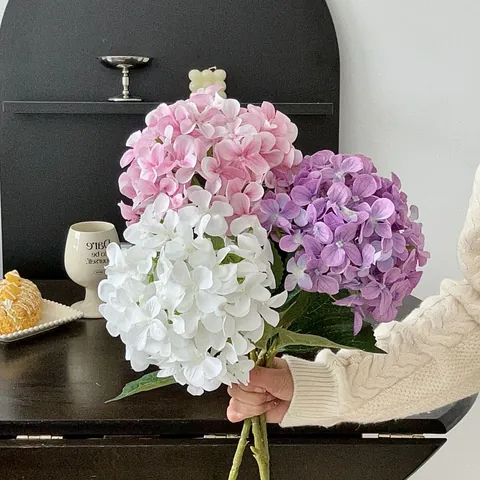 Flores de Seda de Hortensia Artificial Impresas en 3D Realistas Para Boda Fiesta Hogar Oficina Hotel Decoración de Mesa Arreglo de Flores Falsas Realistas