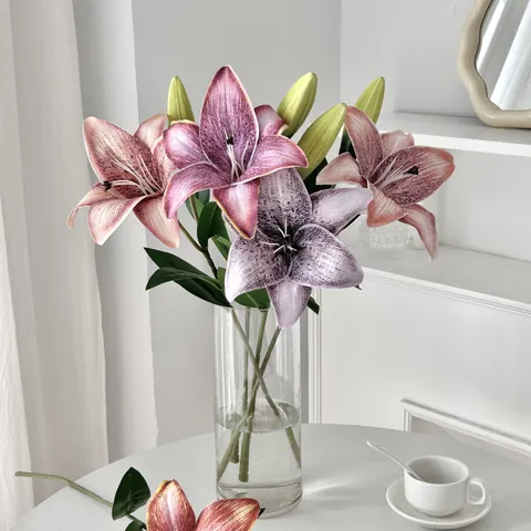 2 Köpfe 3D Künstliche Lilie Blumenzweig Mit Gepunkteten Blütenblättern 50cm Falsche Lilie Stiel Für Zuhause Tisch Vase Deko