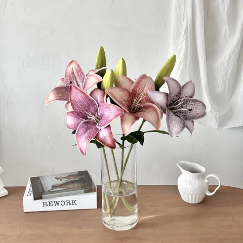 2 Köpfe 3D Künstliche Lilie Blumenzweig Mit Gepunkteten Blütenblättern 50cm Falsche Lilie Stiel Für Zuhause Tisch Vase Deko