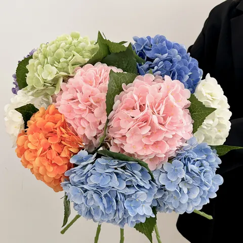 Real Touch Artificial Hydrangea Flowers Single Stem Moisturizing Feel Silk Hydrangea For Wedding Party Home Office Hotel Decoration