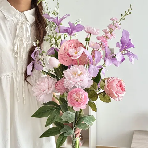 Artificial Flower Bouquet Silk Fabric Mixed Floral Arrangement For Graduation Wedding Photography Props Monet Style Decor