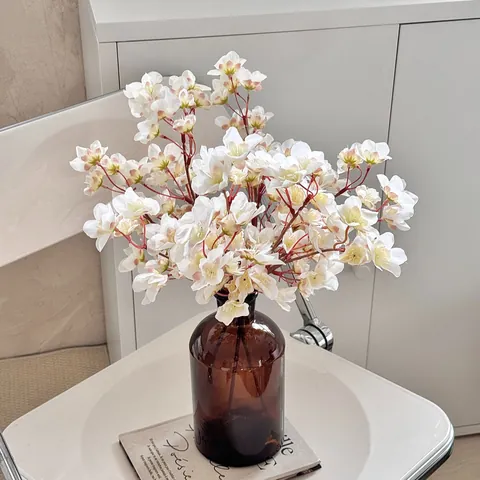 Artificial Peach Cherry Blossom Branches Silk Cloth Decorative Faux Flower Stems For Home Office Living Room Table Party Floral Arrangement Decor
