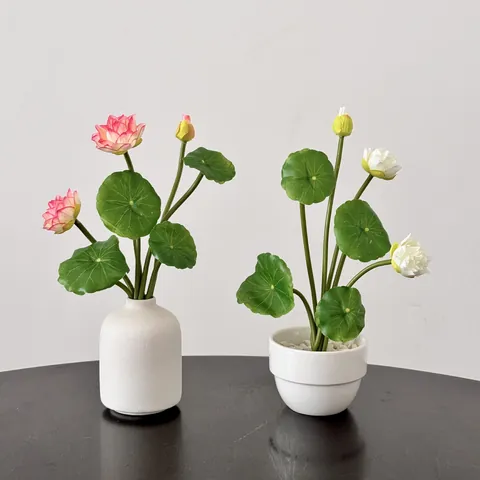 Ramo de Flores de Loto Artificiales Con Hojas Estilo Zen Lirio de Agua de Tela Efecto Seda para Decoración Hogar Mesa Templo Boda