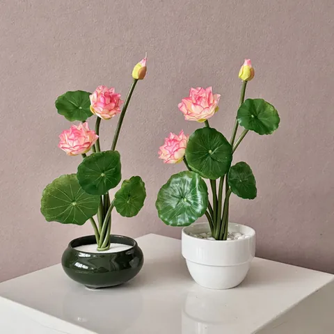 Ramo de Flores de Loto Artificiales Con Hojas Estilo Zen Lirio de Agua de Tela Efecto Seda para Decoración Hogar Mesa Templo Boda
