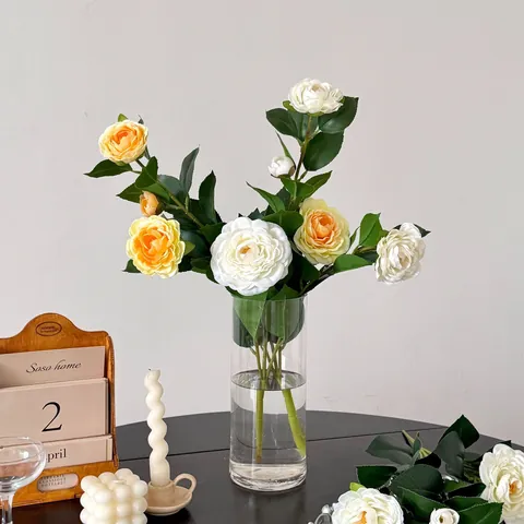Künstliche Kamelie Satin Blume Zweig Mehrere Köpfe Falsche Gardenie Für Haus Tisch Wohnzimmer Hochzeit Dekor Foto Requisiten