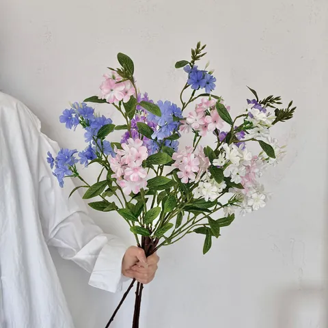 Long Stem Artificial Syringa Flower Bouquet Silk Faux Hydrangea For Home Living Room Wedding Photography Decor Floral Ornament