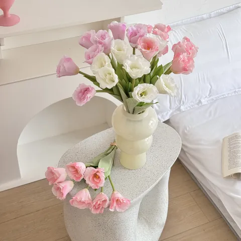 Bouquet di Lisianthus Artificiali in Tessuto di Raso Plastica Filo di Ferro Fiori Finti per Decorazioni Casa Matrimoni Feste
