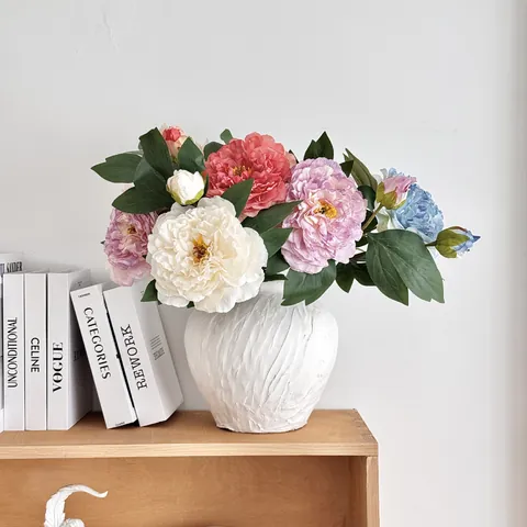 Bouquet de Pivoines Artificielles en Soie Avec Bords Brûlés Fausses Pivoines pour Décoration Maison Mariage Fête Accessoires de Photographie