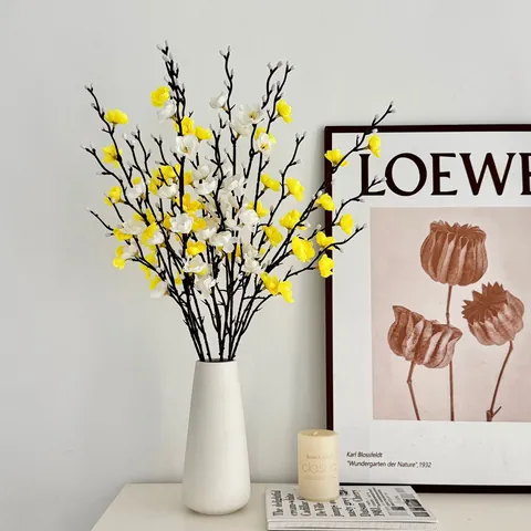 Artificial Winter Sweet Plum Blossom Satin Flower Branch For Home Office Table Decor Chinese Zen Style Faux Floral Arrangement