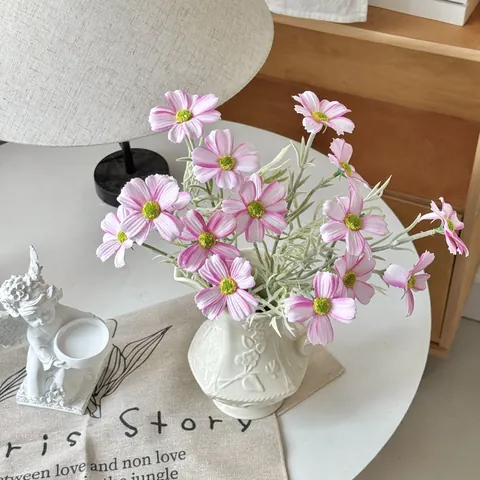 Künstliche Kosmee Seidenblumen Mehrkopf Stiel Faux Gänseblümchen Strauß Für Heim Hochzeit Deko INS Stil Floristik