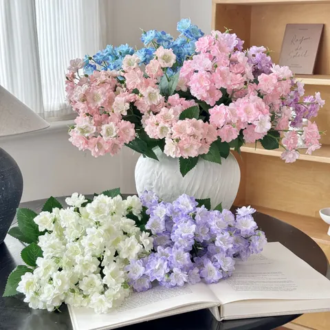 Elegante Kunstmatige Begonia Jasmijn Bloemen Meerkoppige Satijnen Bloemblaadjes Kunstbloem Steel Voor Bruiloft Tafel Huis