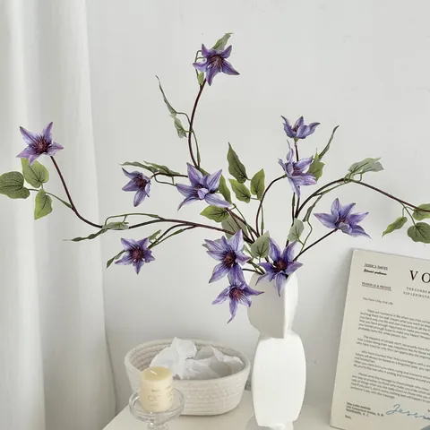 3D-Druck Kunstseide Clematis Künstliche Blumen Langer Stiel Kunstblumen Für Haus Hochzeit Dekoration Fotografie Requisiten Blumendekor