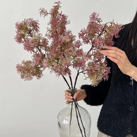 Artificial Penglai Pine Branch Frosted Foggy Plant Stem Plastic Soft Glue For Home Living Room Wedding Decoration Floral Arrangement