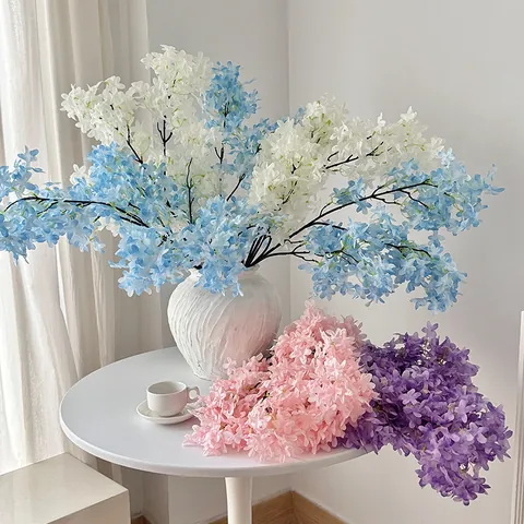 Elegant Artificial Lilac Cherry Blossom Silk Flower Branches For Home Living Room Wedding Party Decor Fake Flowers Floral Arrangement