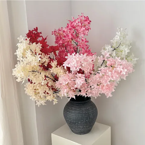 Elegant Artificial Lilac Cherry Blossom Silk Flower Branches For Home Living Room Wedding Party Decor Fake Flowers Floral Arrangement