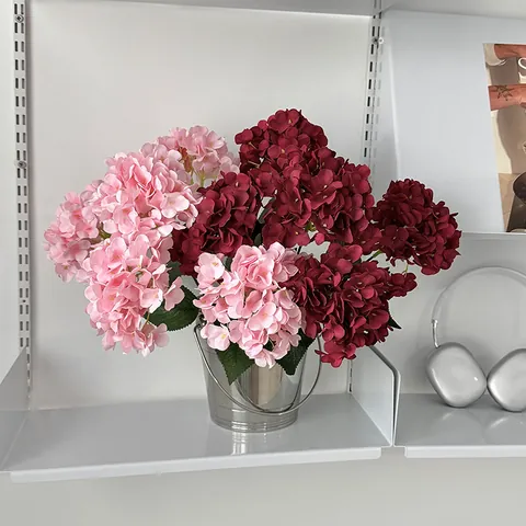 5 Heads French Large Hydrangea Artificial Flowers Silk Fabric Realistic Faux Hydrangea For Wedding Party Home Decor Floral Arrangement