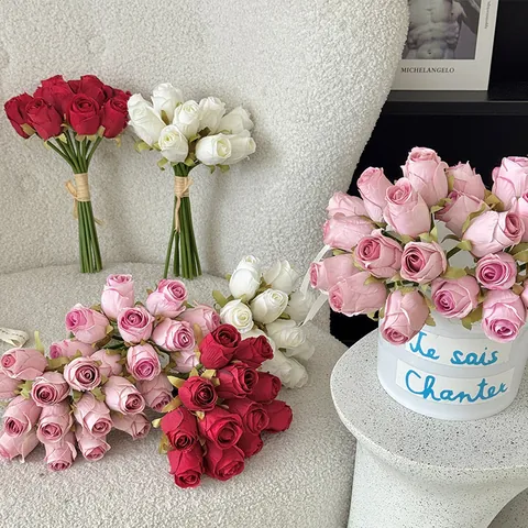 Realistic Artificial Rose Bouquet Silk Fabric Fake Flowers For Home Decor Wedding Photography Prop Floral Arrangement French Vintage
