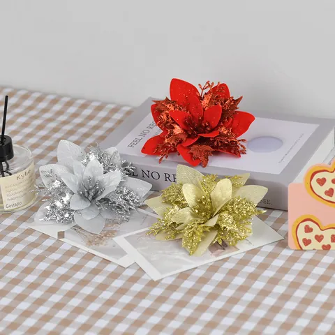 Glitzer Künstliche Weihnachtssterne Blumen Für Weihnachtsbaum Kranz Dekoration Hochzeit Party Zuhause Festlicher Schmuck