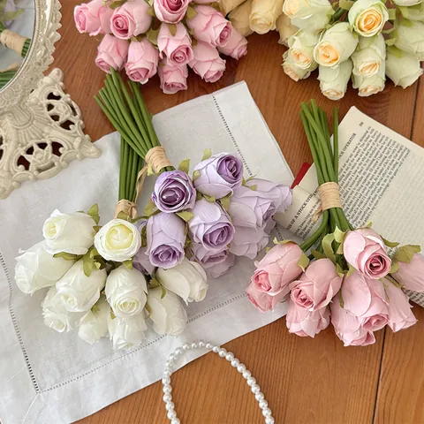 Realistic Artificial Rose Bouquet Silk Fabric Fake Flowers For Home Decor Wedding Photography Prop Floral Arrangement French Vintage