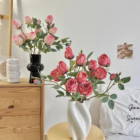 French Oil Painting Style Artificial Silk Rose Bouquet For Home Decor Wedding Party Decoration Living Room Shooting Props