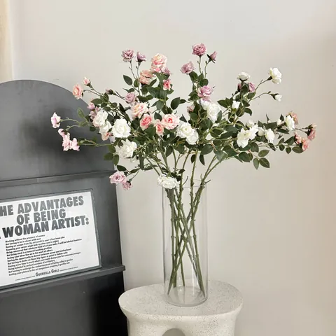 Kunstmatige Meerkops Bellenroos Boeket Synthetische Zijde Bloem Lange Steel Namaakroos Voor Huisdecoratie Bruiloft Feest Hotel Kantoor Fotografie Prop