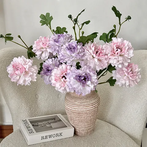 Artificial Peony Flowers Fake Silk Dahlia Flower Branches Faux Lotus Home Living Room Wedding Decor Photoshoot Props Luxury Floral Arrangement