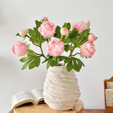 Fleurs de Pivoine Artificielles en Tissu Satiné Tige Unique Avec Bouton de Fleur Fausse Pivoine Pour Décoration Maison Mariage Accessoires de Photographie